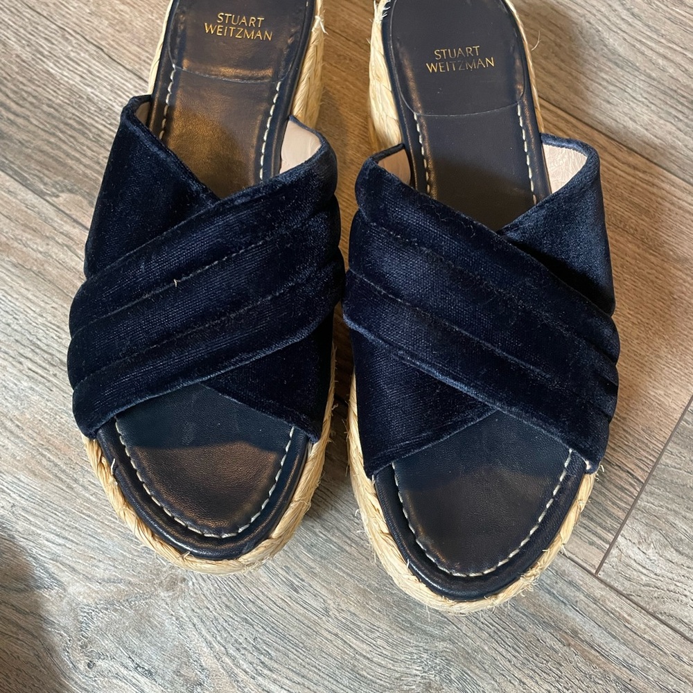 Stuart Weitzman Dark Blue Espadrille Slides